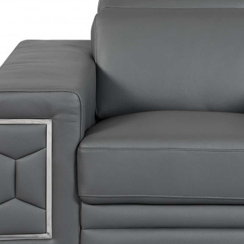 47" Dark Gray And Silver Genuine Leather Arm Chair - Living Room