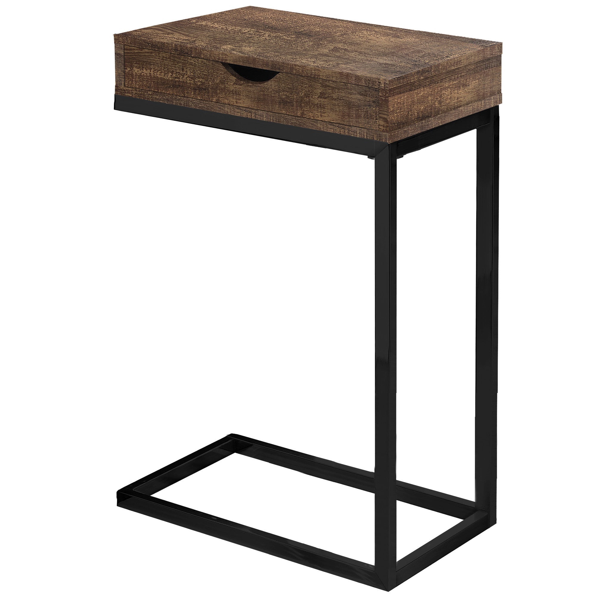 10.25" X 15.75" X 24.5" Brown Finish Drawer And Black Metal Accent Table - Living Room