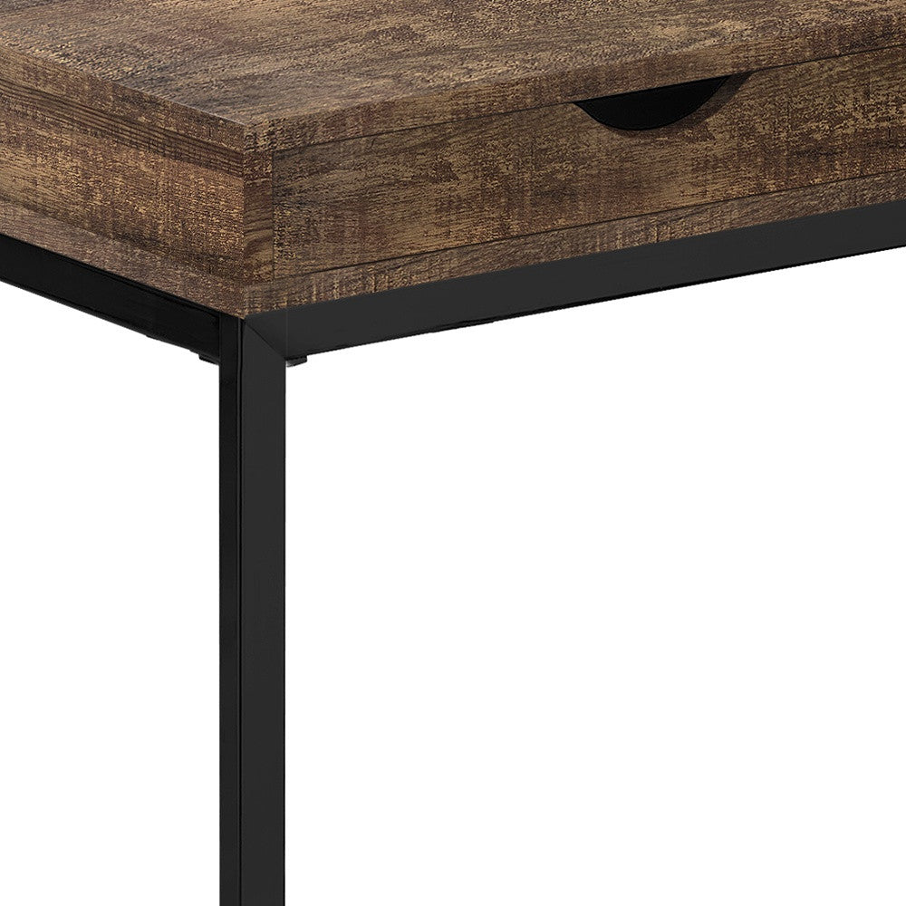 10.25" X 15.75" X 24.5" Brown Finish Drawer And Black Metal Accent Table - Living Room