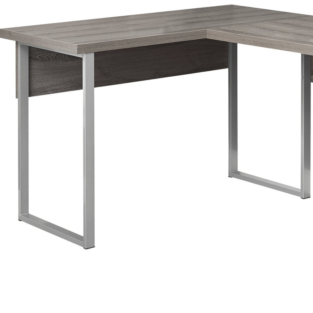 79" Taupe and Silver L Shape Computer Desk With Two Drawers - Office Supplies