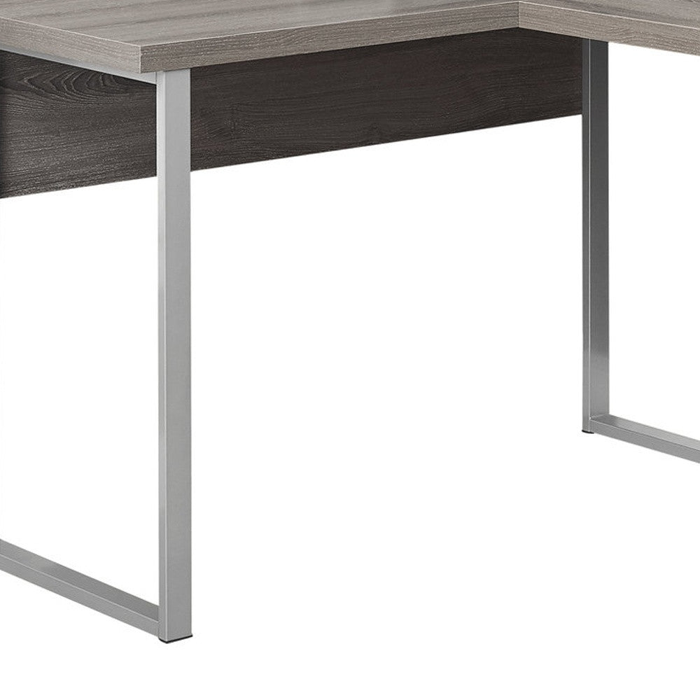 79" Taupe and Silver L Shape Computer Desk With Two Drawers - Office Supplies