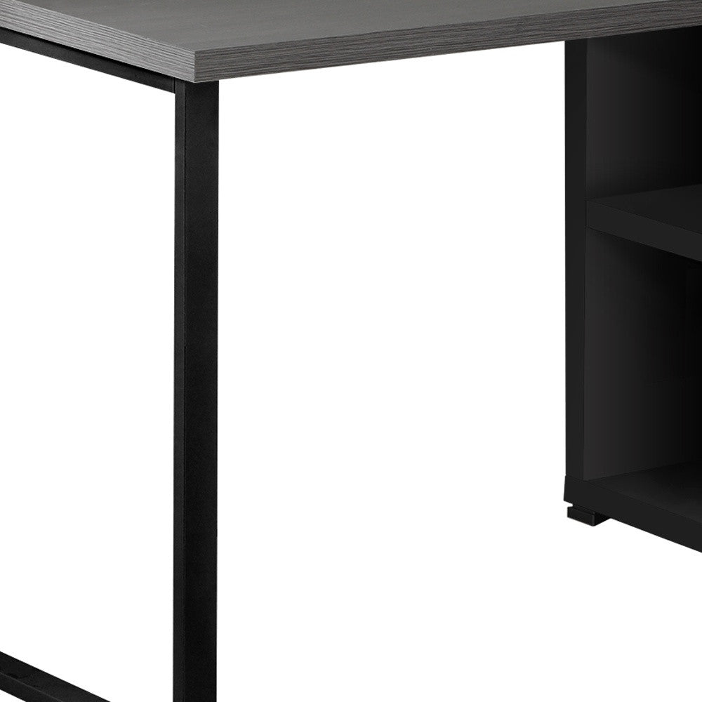 47" Gray and Black L Shape Computer Desk With Three Drawers - GreatEagleInc