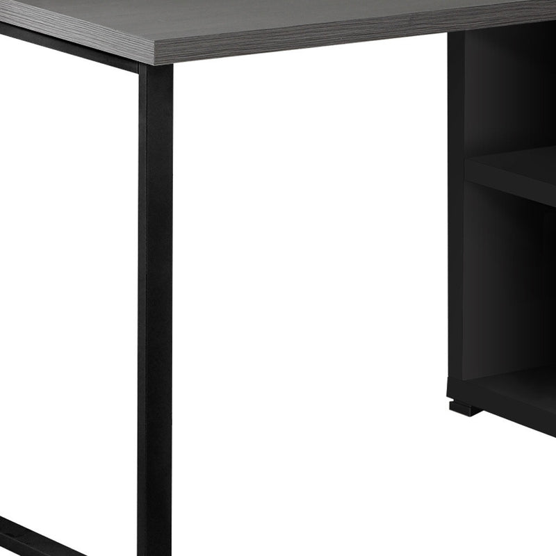 47" Gray and Black L Shape Computer Desk With Three Drawers - GreatEagleInc