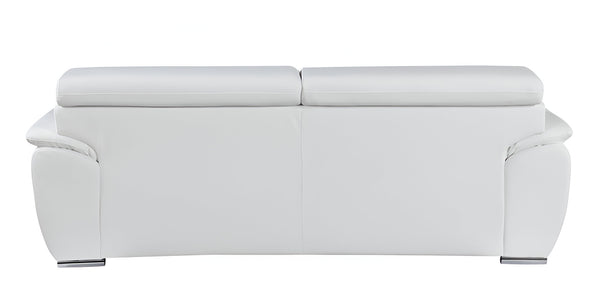 86" White Leather Sofa With Silver Legs - Living Room