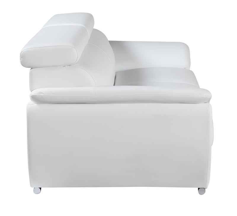 86" White Leather Sofa With Silver Legs - Living Room