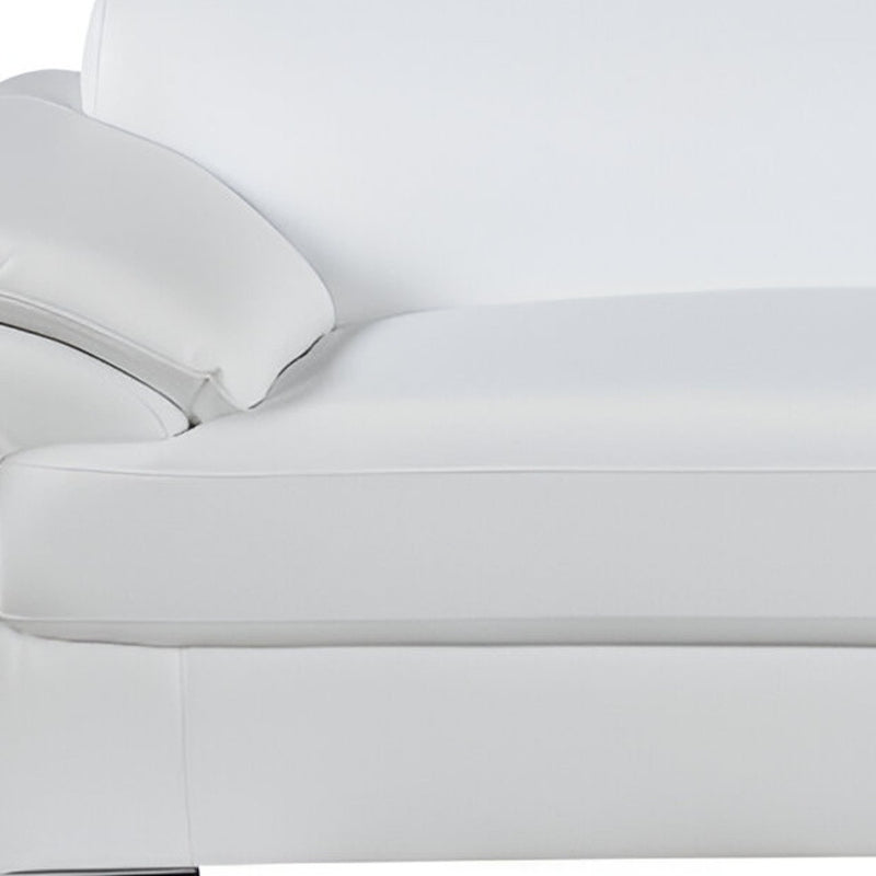 86" White Leather Sofa With Silver Legs - Living Room