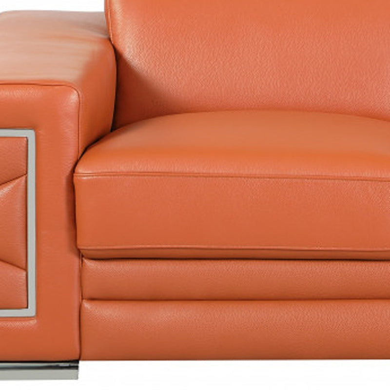71" Camel And Silver Genuine Leather Love Seat - Living Room