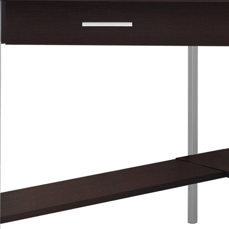 42" Dark Brown and Silver Corner Computer Desk - GreatEagleInc