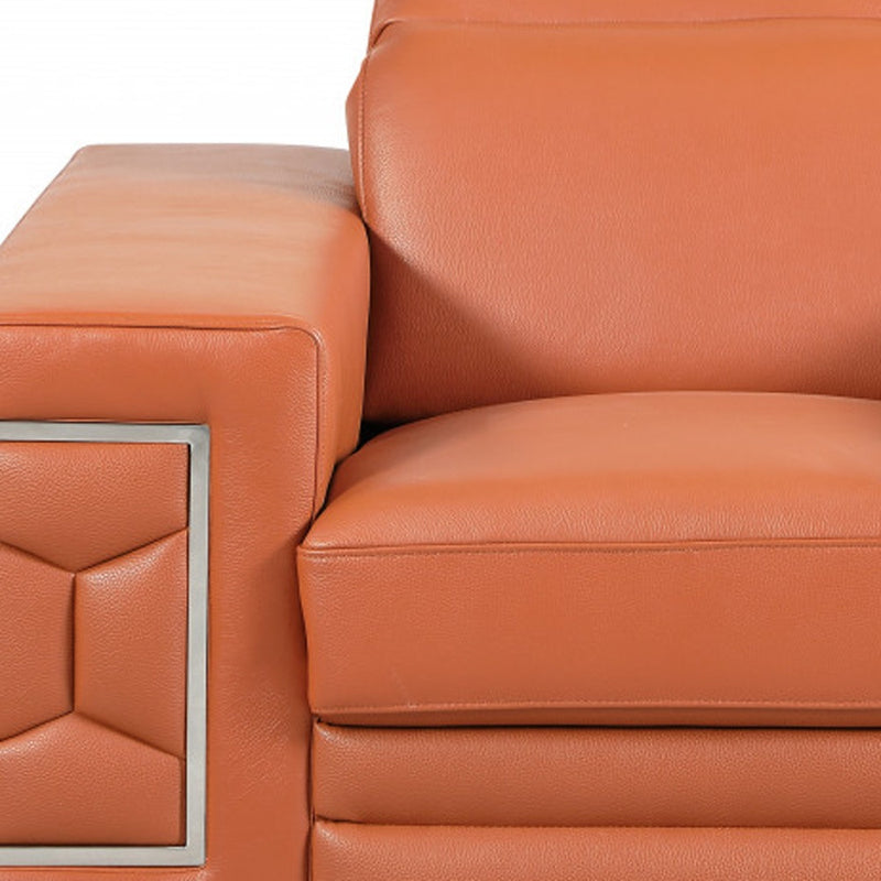 47" Brown And Silver Genuine Leather Arm Chair - Living Room