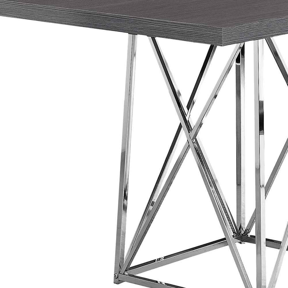 48" Taupe And Silver Metal Dining Table