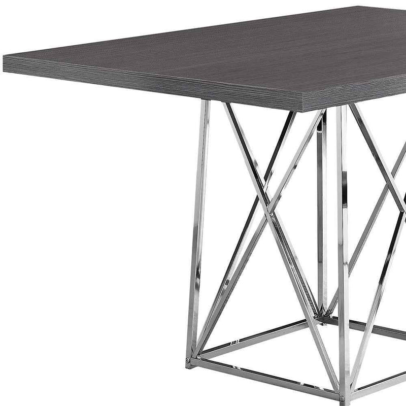 48" Taupe And Silver Metal Dining Table