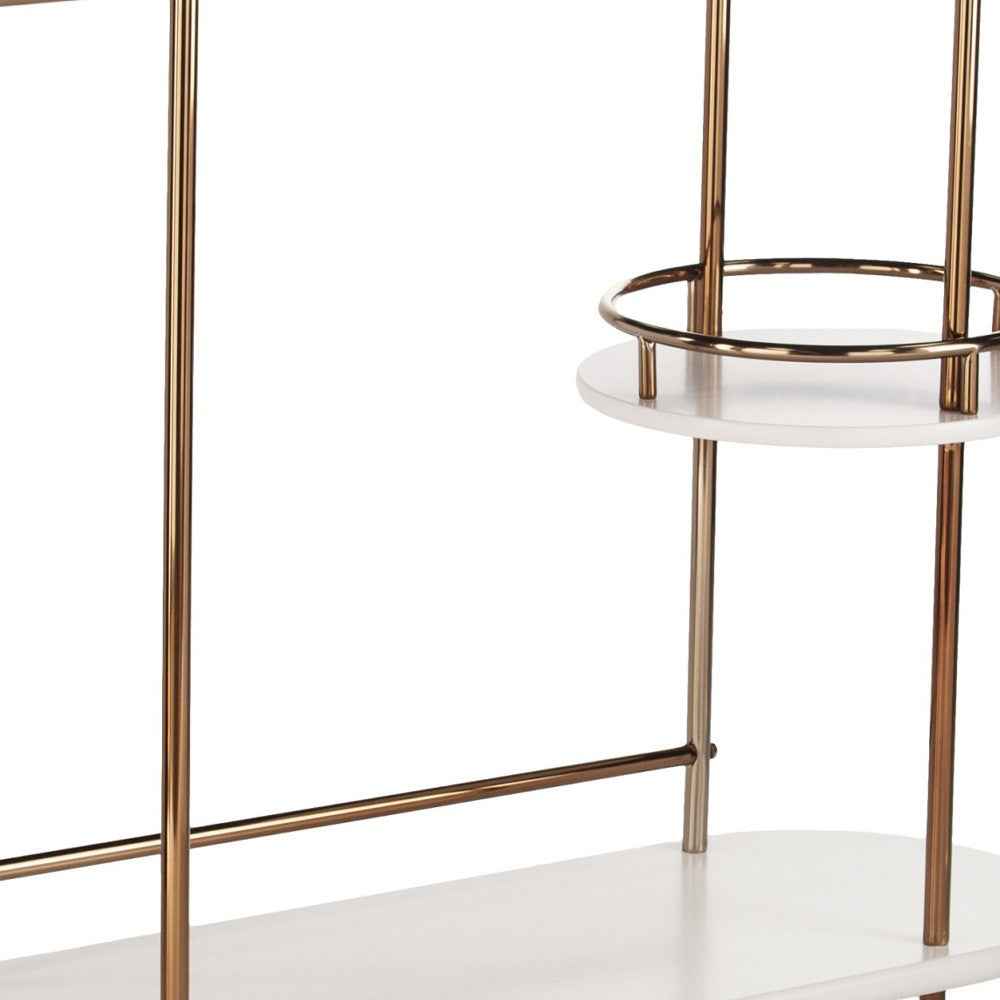 Gold Black and White Metal Oval Bar Cart With Wine Storage