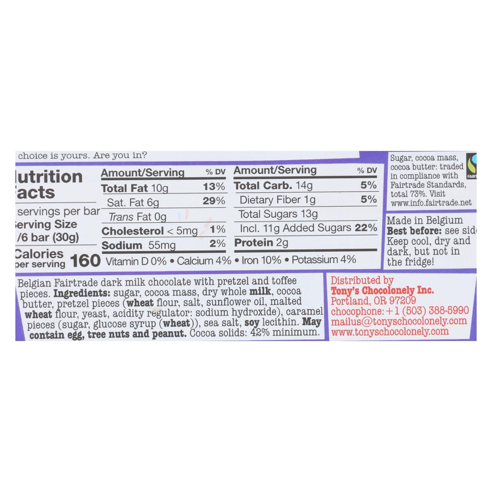 Tony's Chocolonely - Bar Chocolate Dk Pretzl Toffee - Case Of 15 - 6.35 Oz - GreatEagleInc