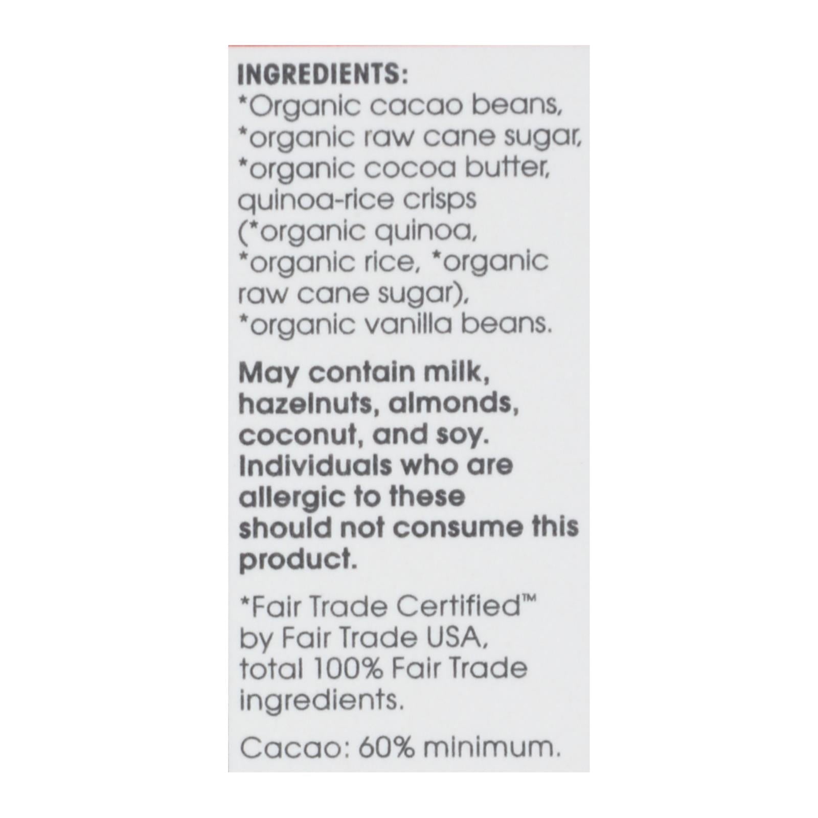 Alter Eco Americas Organic Chocolate Bar - Dark Quinoa - 2.82 Oz Bars - Case Of 12 - GreatEagleInc