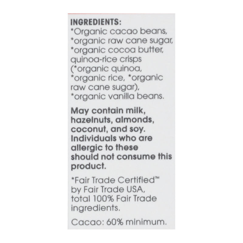 Alter Eco Americas Organic Chocolate Bar - Dark Quinoa - 2.82 Oz Bars - Case Of 12 - GreatEagleInc