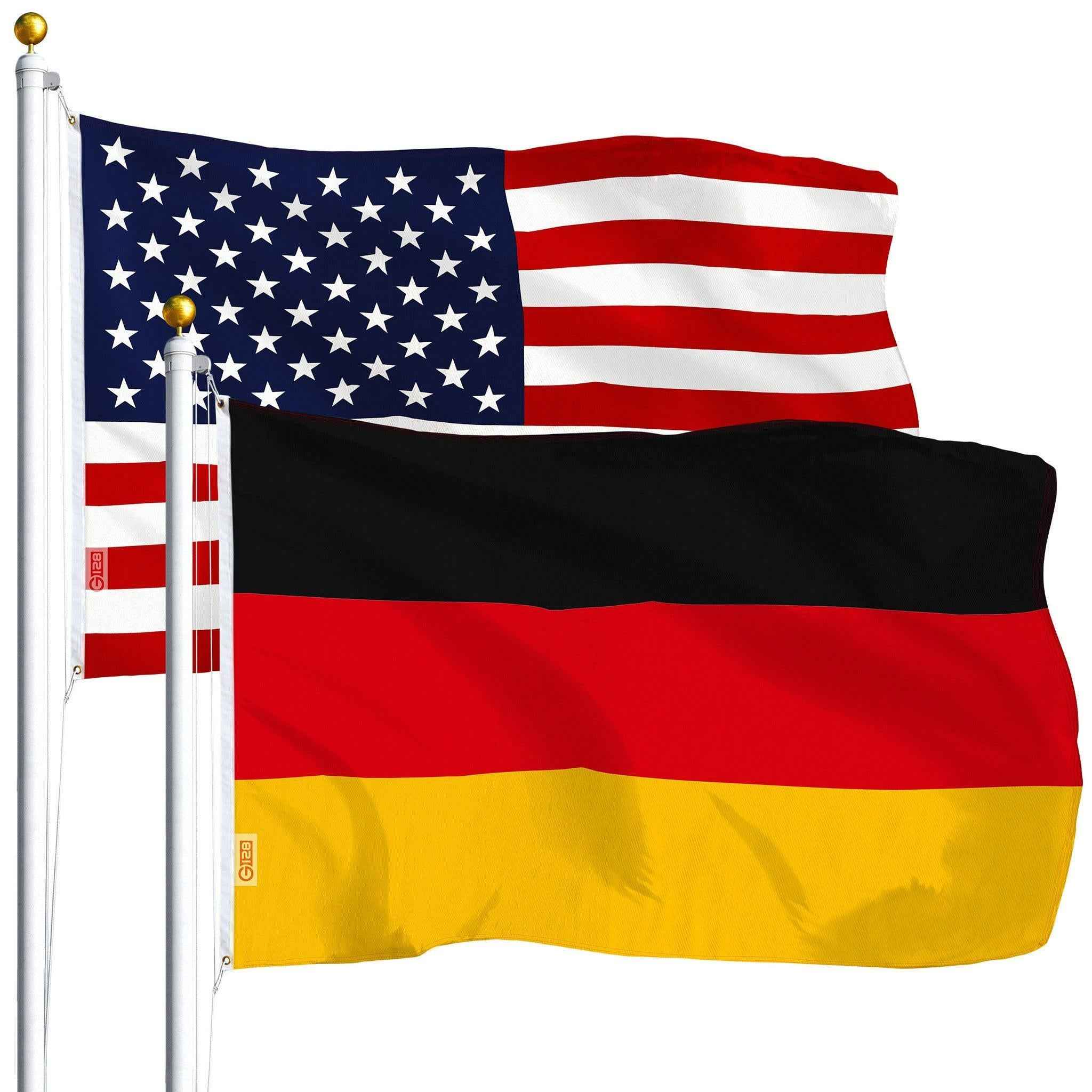 G128 Combo Pack: USA American Flag 3x5 Ft 75D Printed Stars & Germany (German) Flag 3x5 Ft 75D Printed