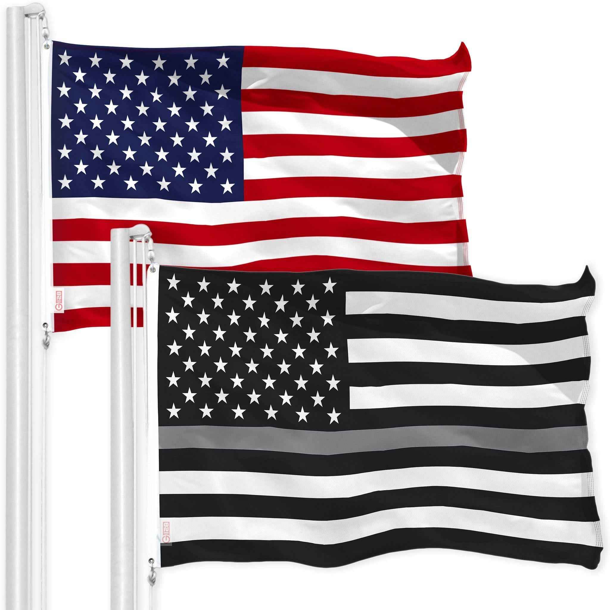 G128 Combo Pack: USA American Flag & Thin Gray Line Flag 3x5 FT Printed 150D Indoor/Outdoor, Vibrant Colors, Brass Grommets, Quality Polyester
