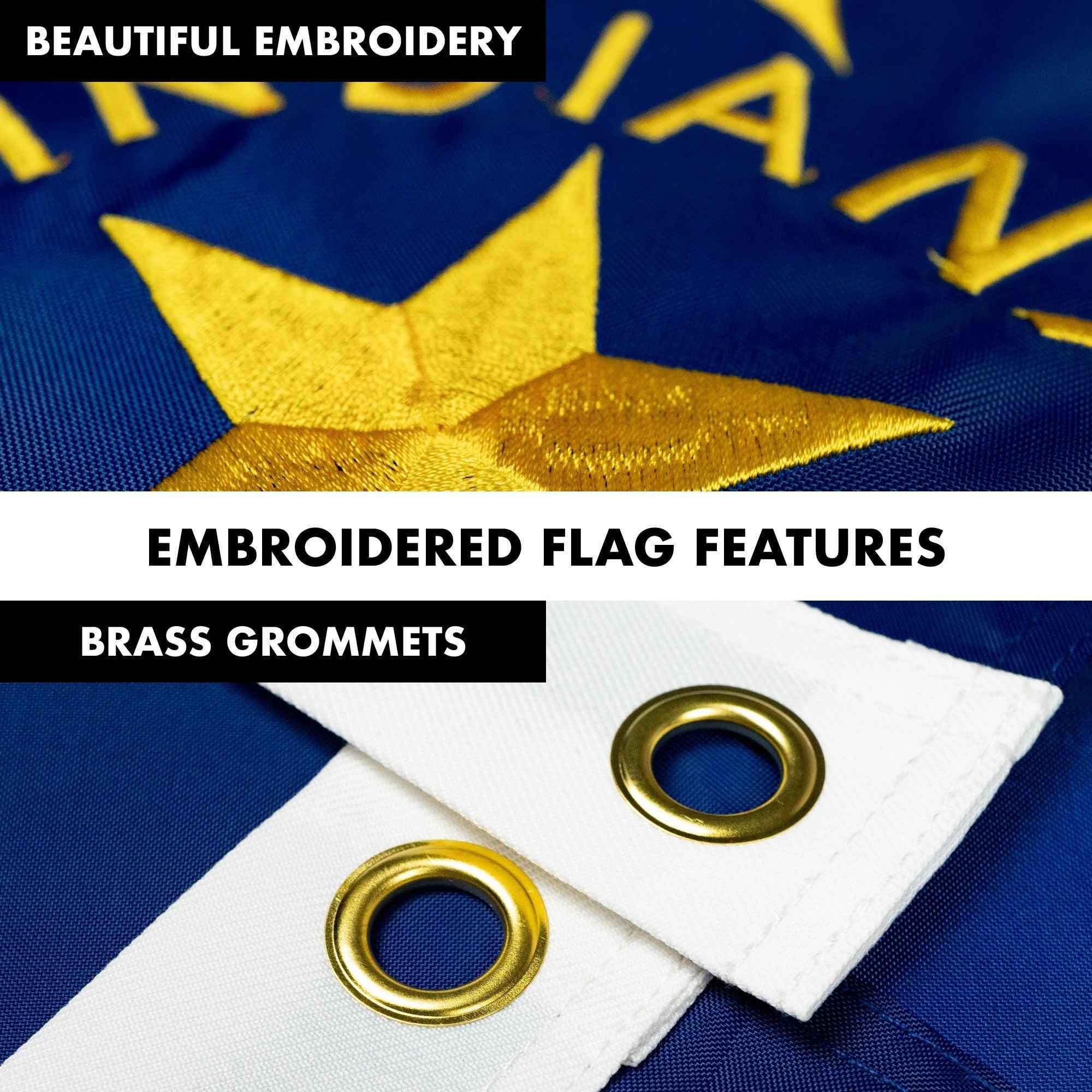 G128 Combo Pack: 5 Ft Tangle Free Aluminum Spinning Flagpole (White) & Indiana IN State Flag 2.5x4 Ft, ToughWeave Series Embroidered 300D Polyester | Pole with Flag Included