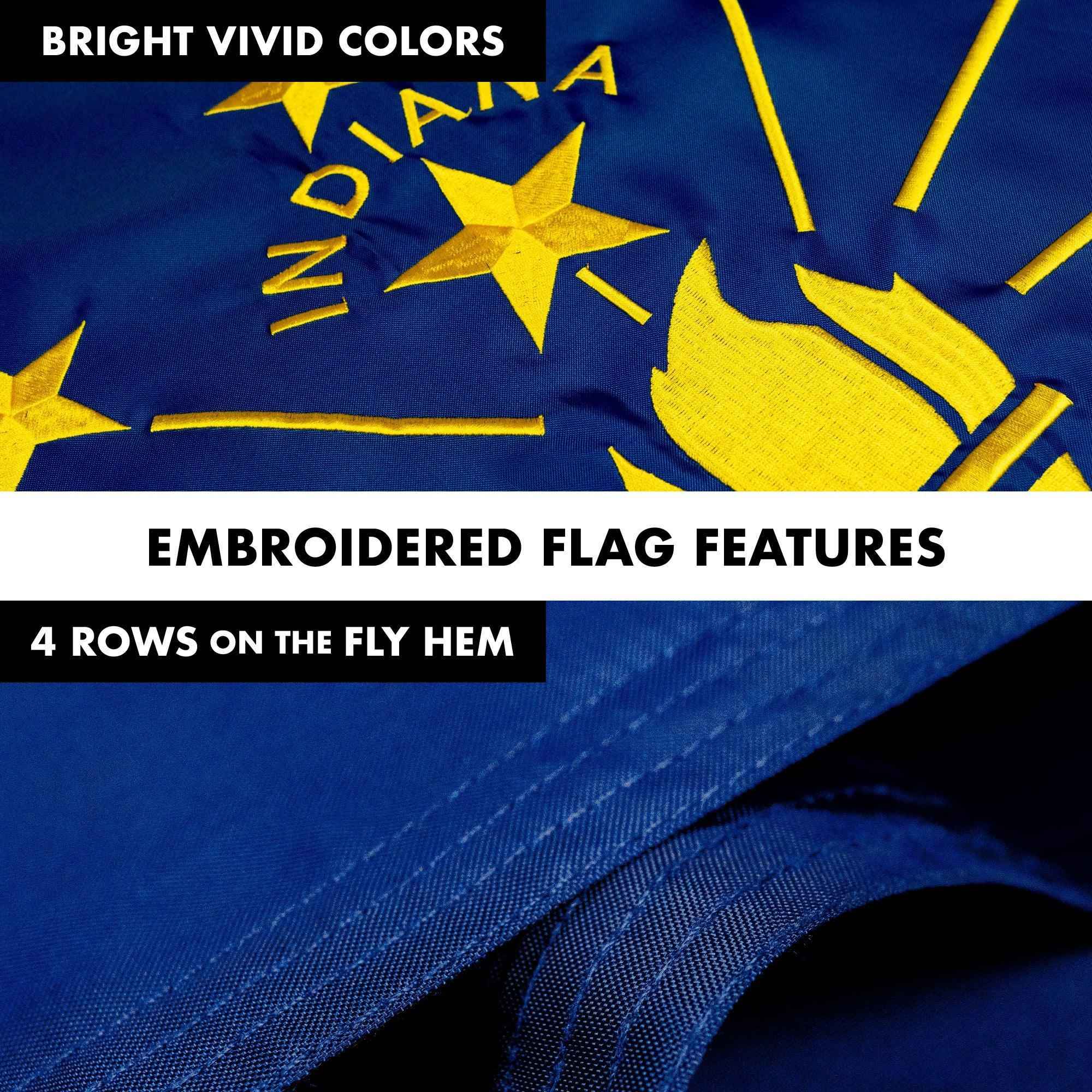 G128 Combo Pack: 5 Ft Tangle Free Aluminum Spinning Flagpole (White) & Indiana IN State Flag 2.5x4 Ft, ToughWeave Series Embroidered 300D Polyester | Pole with Flag Included