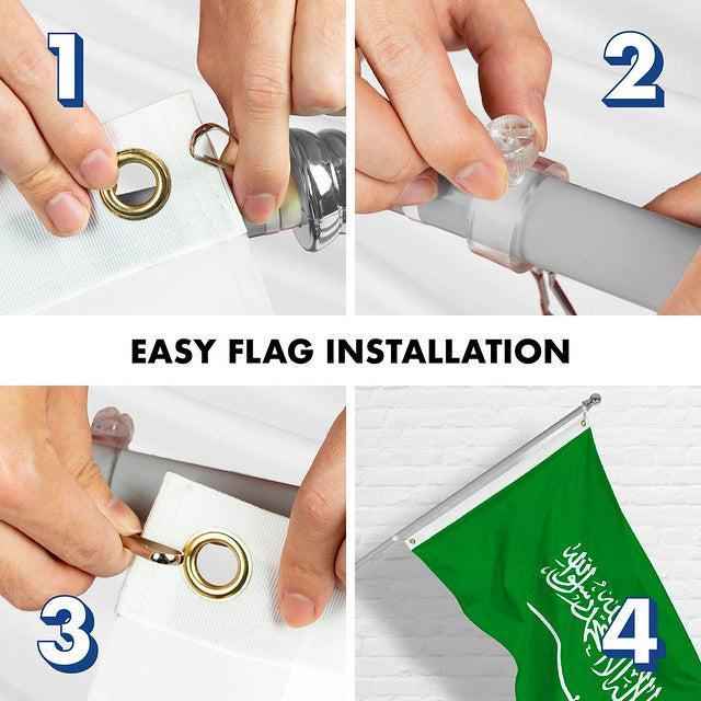G128 Combo Pack: 6 Feet Tangle Free Spinning Flagpole (Silver) Saudi Arabia Saudi Arabian Flag 3x5 ft Printed 150D Brass Grommets (Flag Included) Aluminum Flag Pole