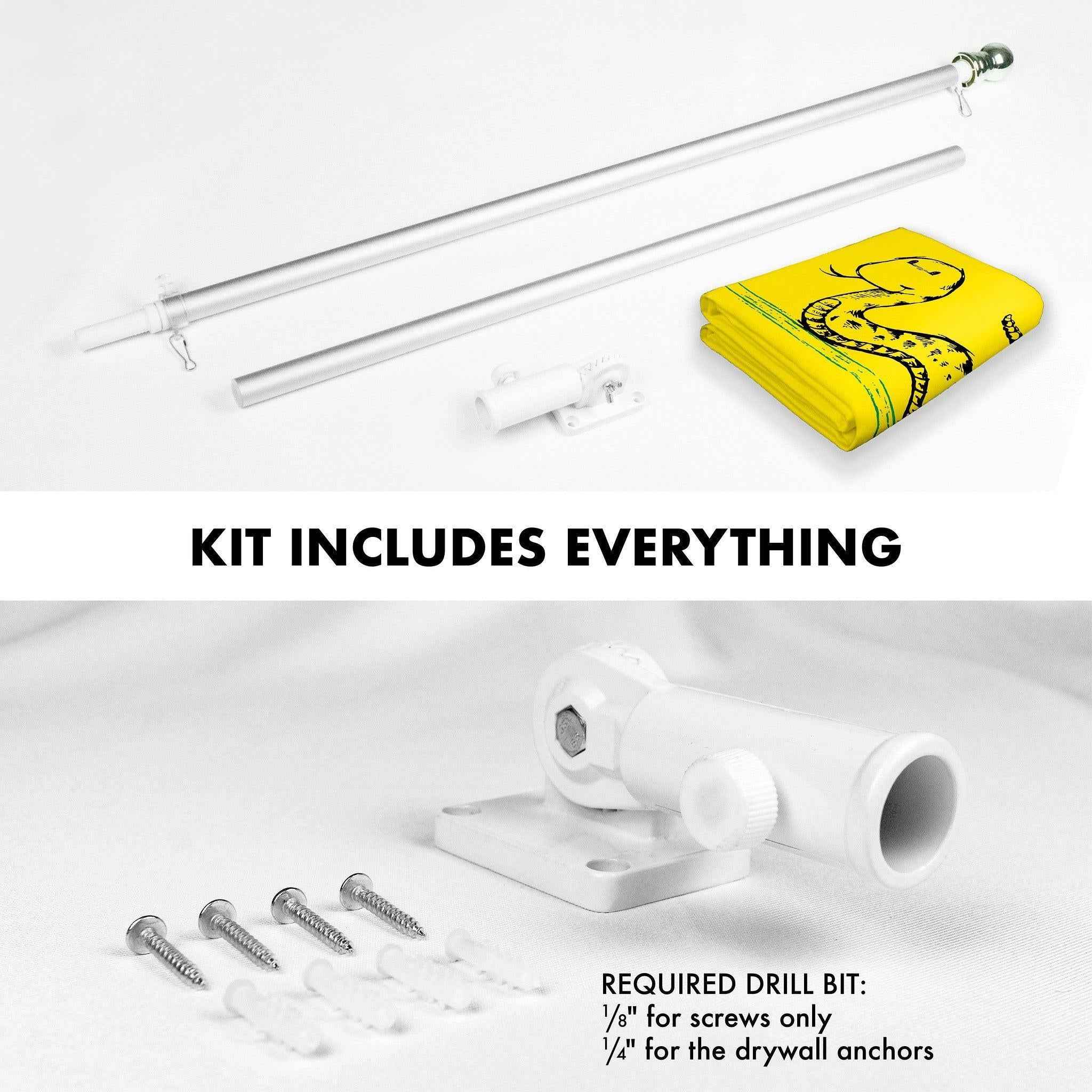 G128 Combo Pack: 6 Ft Tangle Free Spinning Flagpole (Silver) & No Step on Snek Cute Cartoon Flag 3x5 Ft Printed 150D Polyester, Brass Grommets (Flag Included) Aluminum Flag Pole