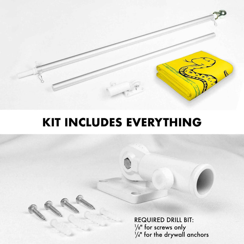 G128 Combo Pack: 6 Ft Tangle Free Spinning Flagpole (Silver) & No Step on Snek Cute Cartoon Flag 3x5 Ft Printed 150D Polyester, Brass Grommets (Flag Included) Aluminum Flag Pole