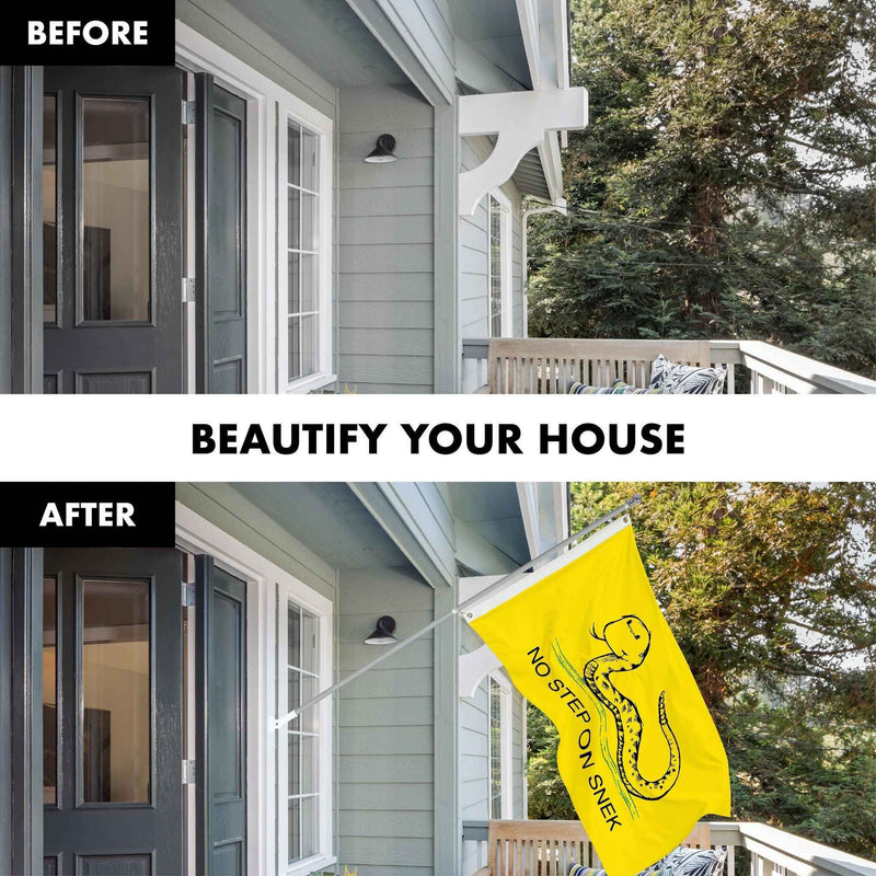 G128 Combo Pack: 6 Ft Tangle Free Spinning Flagpole (Silver) & No Step on Snek Cute Cartoon Flag 3x5 Ft Printed 150D Polyester, Brass Grommets (Flag Included) Aluminum Flag Pole