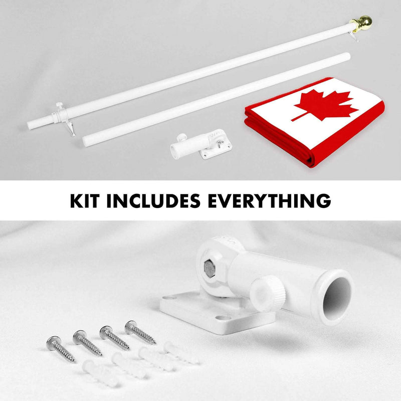 G128 Combo Pack: 6 Ft Tangle Free Aluminum Spinning Flagpole (White) & Canada Canadian Flag 3x6 Ft, ToughWeave Series Embroidered 300D Polyester | Pole with Flag Included