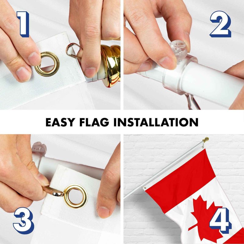 G128 Combo Pack: 6 Ft Tangle Free Aluminum Spinning Flagpole (White) & Canada Canadian Flag 3x6 Ft, ToughWeave Series Embroidered 300D Polyester | Pole with Flag Included
