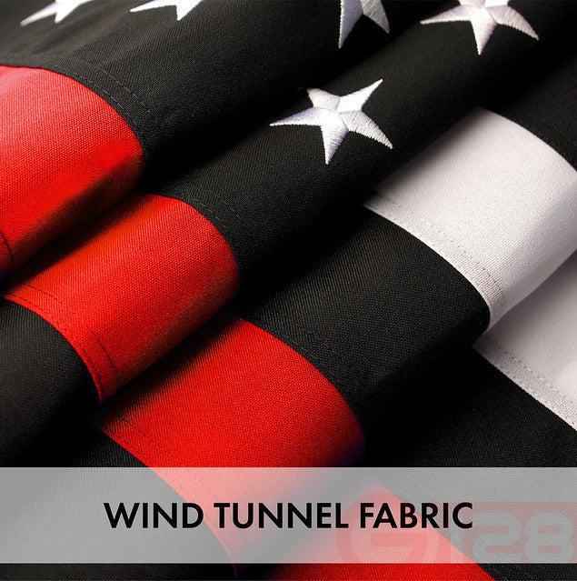 G128 Thin Red Line Flag Embroidered 2.5x4 FT 3-Pack Heavy Duty 220GSM Tough Spun Polyester U.S. American Flag Brass Grommets Honoring Fire Fighters and EMTs Black White and Red US Flag