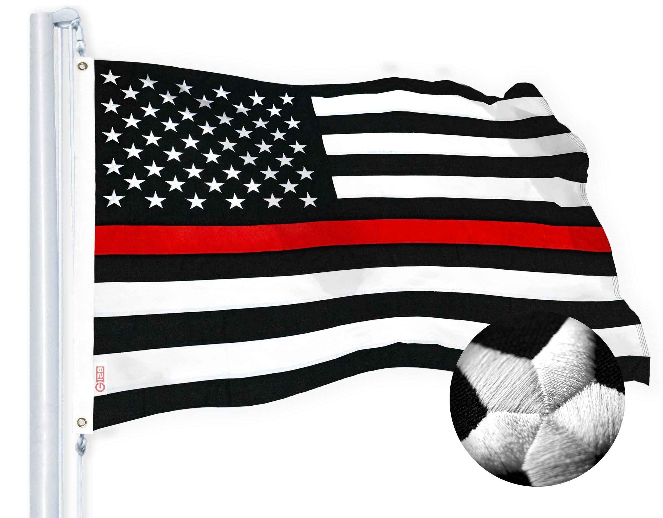 G128 Thin Red Line Flag Embroidered 2.5x4 FT 3-Pack Heavy Duty 220GSM Tough Spun Polyester U.S. American Flag Brass Grommets Honoring Fire Fighters and EMTs Black White and Red US Flag