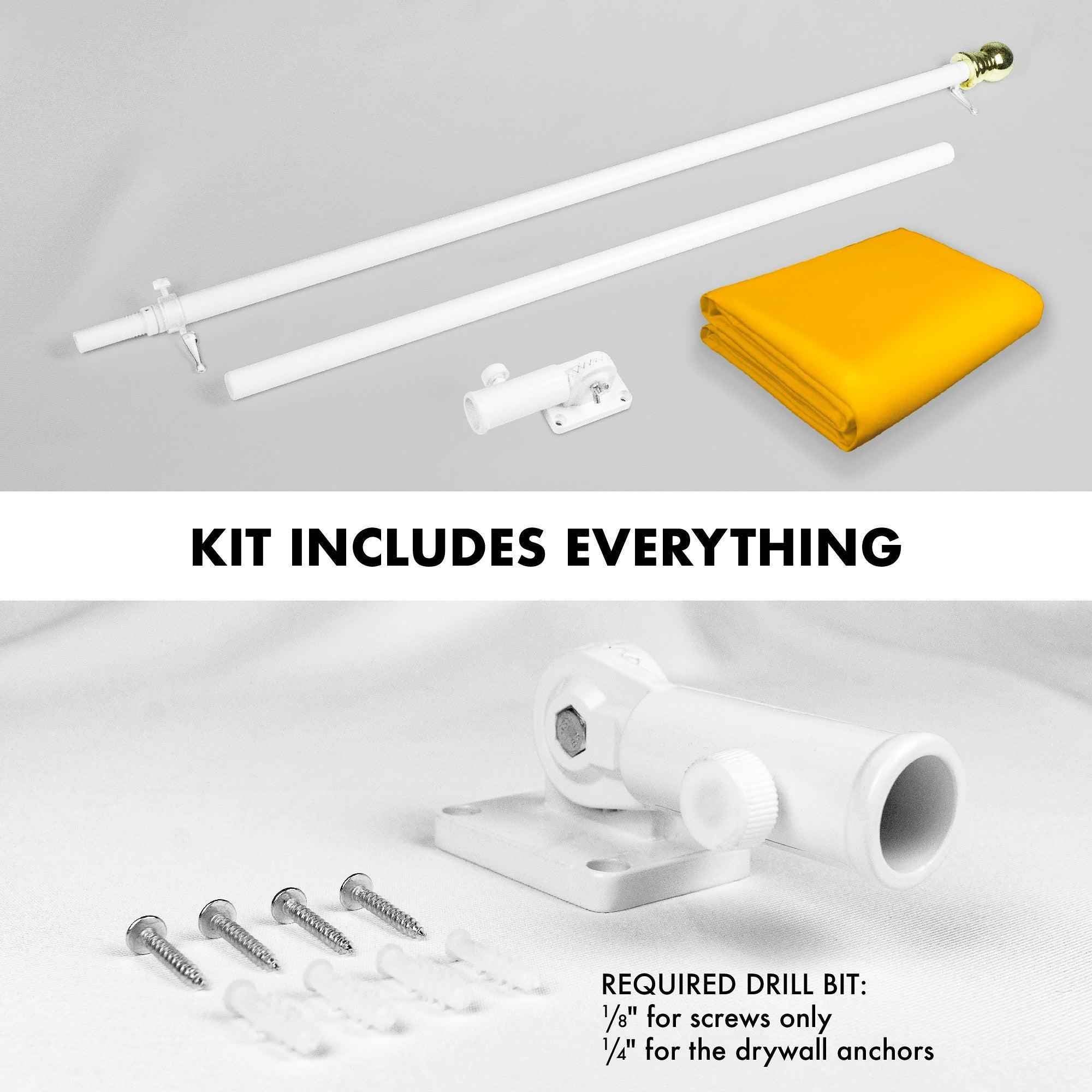 G128 Combo Pack: 5 Ft Tangle Free Aluminum Spinning Flagpole (White) & Solid Golden Yellow Color Flag 2x3 Ft, LiteWeave Pro Series Printed 150D Polyester | Pole with Flag Included