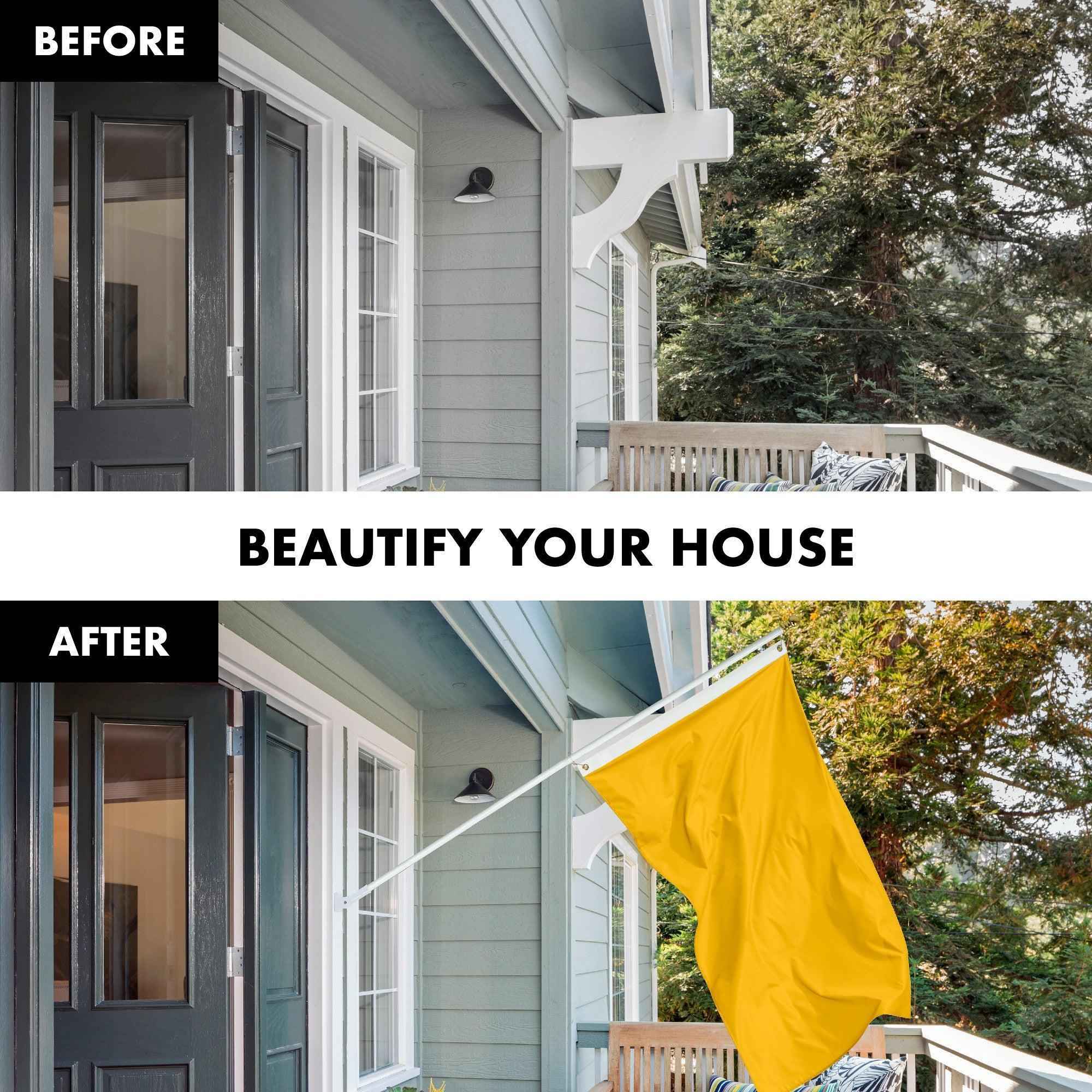 G128 Combo Pack: 5 Ft Tangle Free Aluminum Spinning Flagpole (White) & Solid Golden Yellow Color Flag 2x3 Ft, LiteWeave Pro Series Printed 150D Polyester | Pole with Flag Included