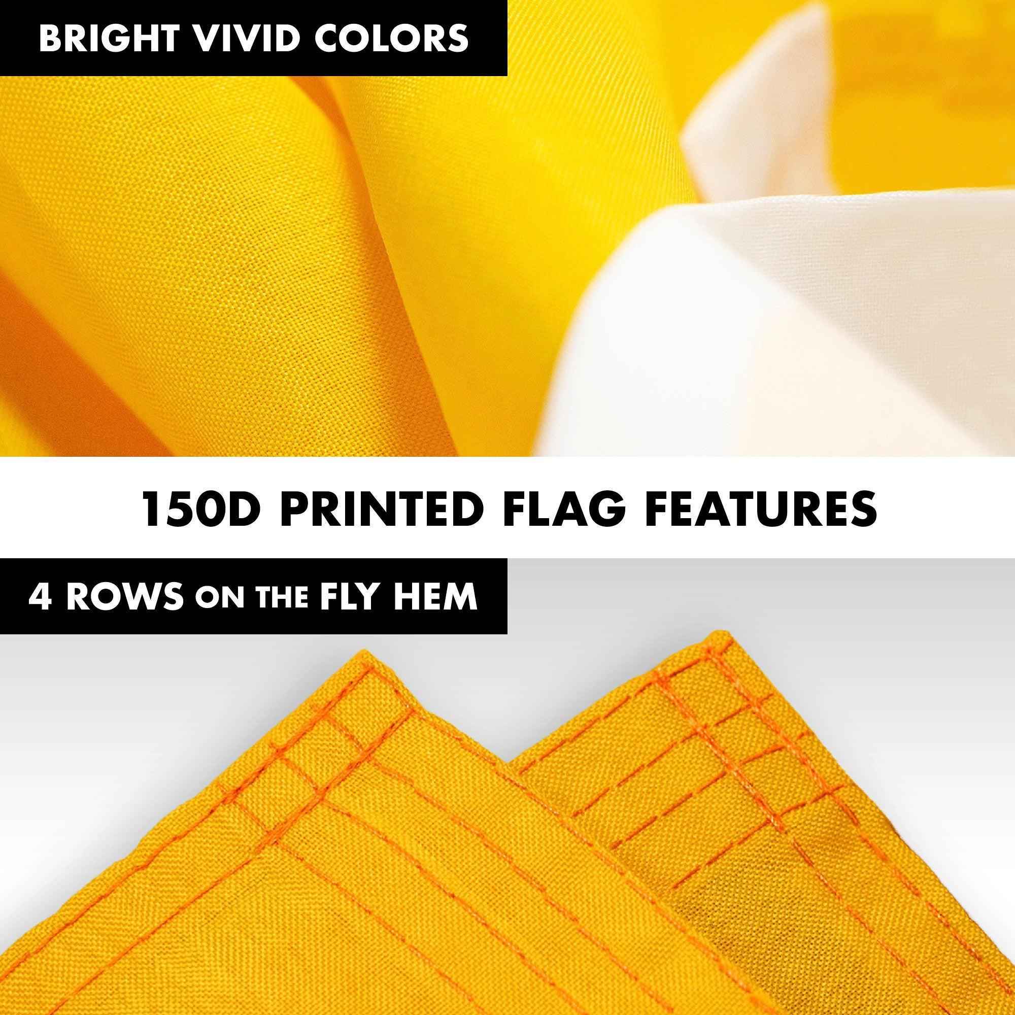 G128 Combo Pack: 5 Ft Tangle Free Aluminum Spinning Flagpole (White) & Solid Golden Yellow Color Flag 2x3 Ft, LiteWeave Pro Series Printed 150D Polyester | Pole with Flag Included