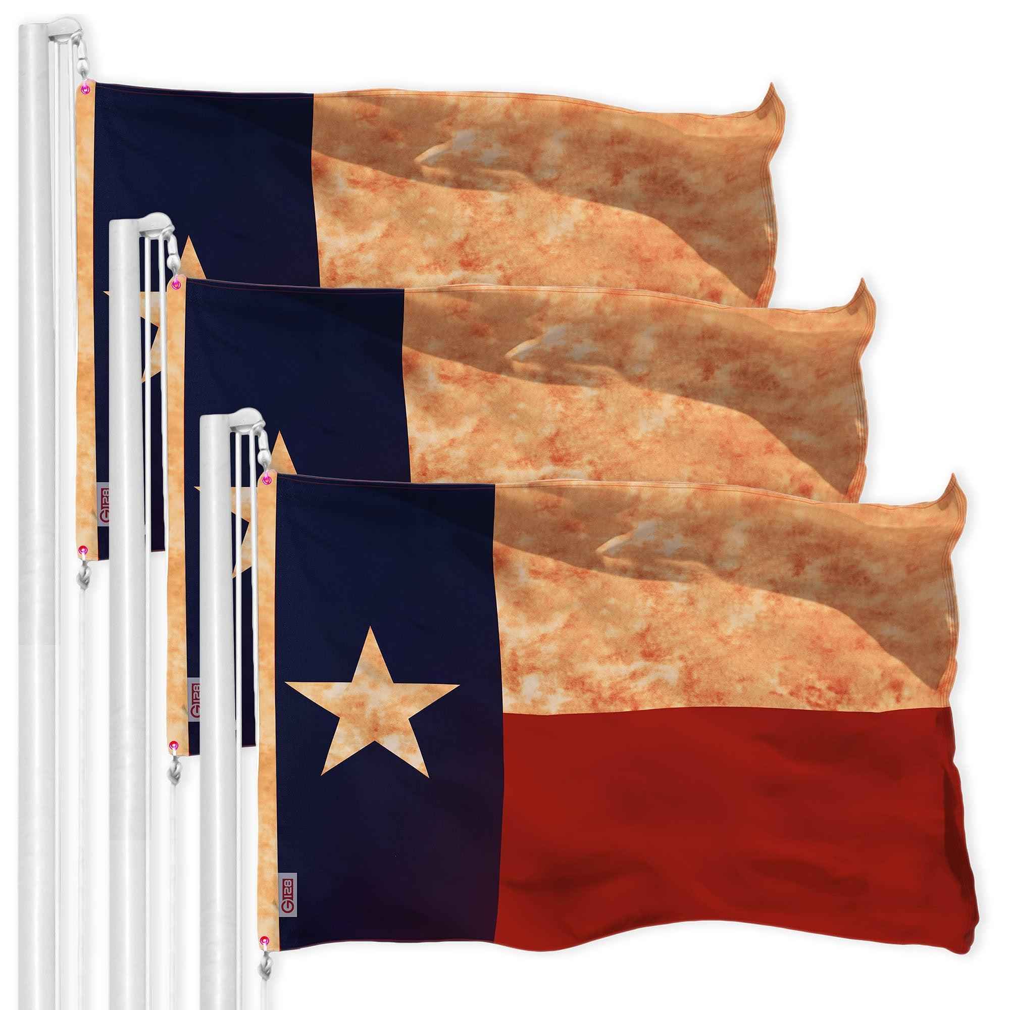 G128 3 Pack: Texas Tea-Stained Flag | 3x5 Ft | LiteWeave Pro Series Printed 300D Polyester | Indoor/Outdoor, Vibrant Colors, Brass Grommets, Thicker and More Durable Than 100D 75D Polyester