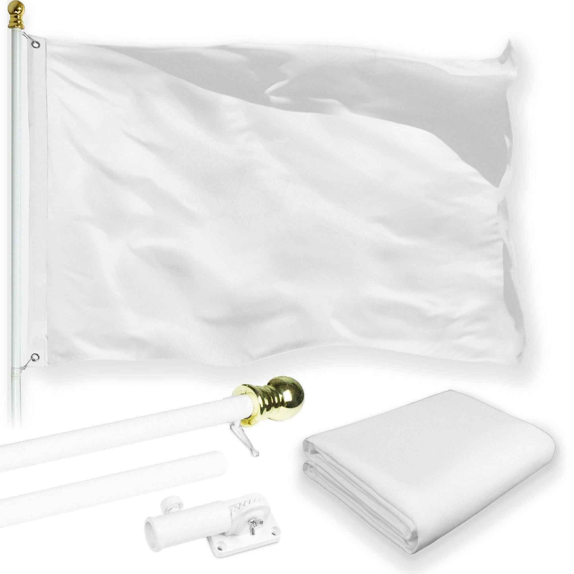 G128 Combo Pack: 5 Ft Tangle Free Aluminum Spinning Flagpole (White) & Solid White Color Flag 2.5x4 Ft, LiteWeave Pro Series Printed 150D Polyester | Pole with Flag Included