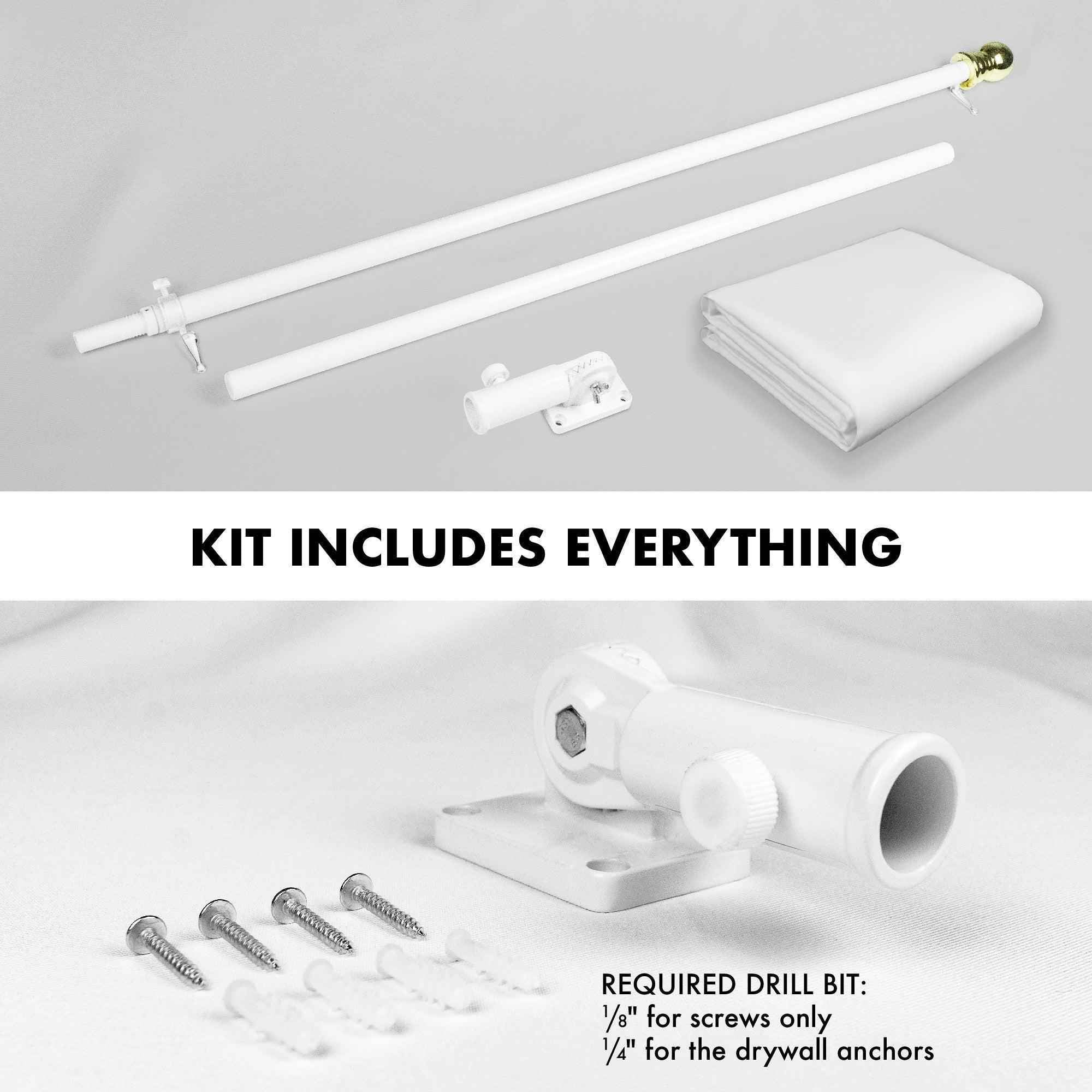 G128 Combo Pack: 5 Ft Tangle Free Aluminum Spinning Flagpole (White) & Solid White Color Flag 2.5x4 Ft, LiteWeave Pro Series Printed 150D Polyester | Pole with Flag Included