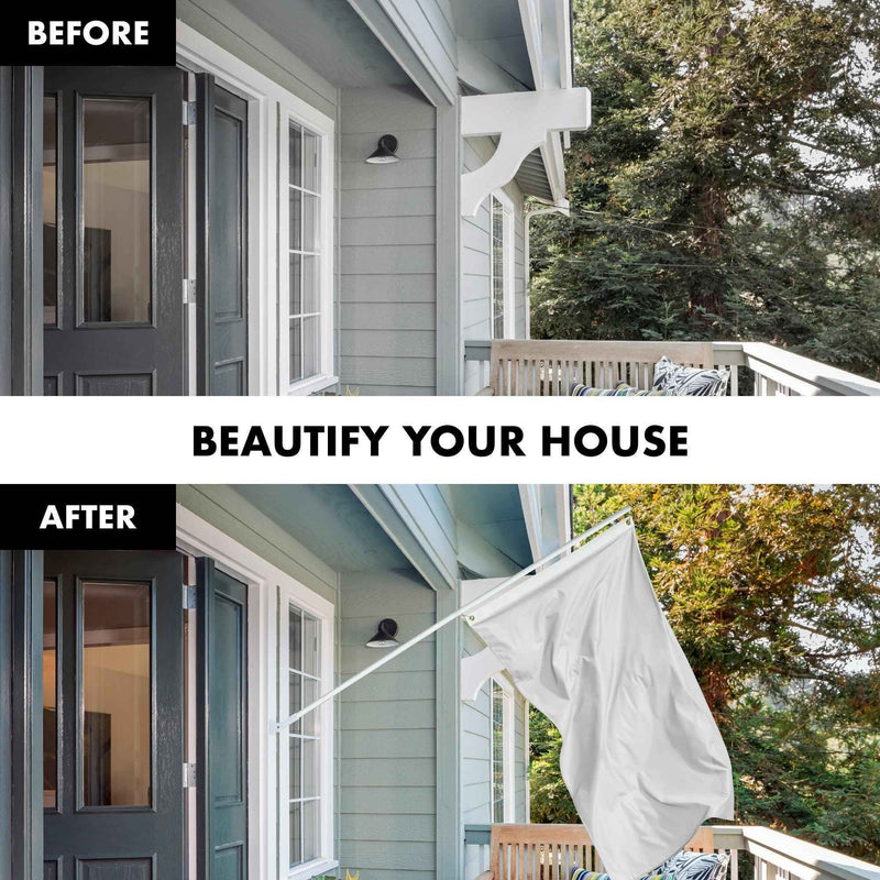 G128 Combo Pack: 5 Ft Tangle Free Aluminum Spinning Flagpole (White) & Solid White Color Flag 2.5x4 Ft, LiteWeave Pro Series Printed 150D Polyester | Pole with Flag Included