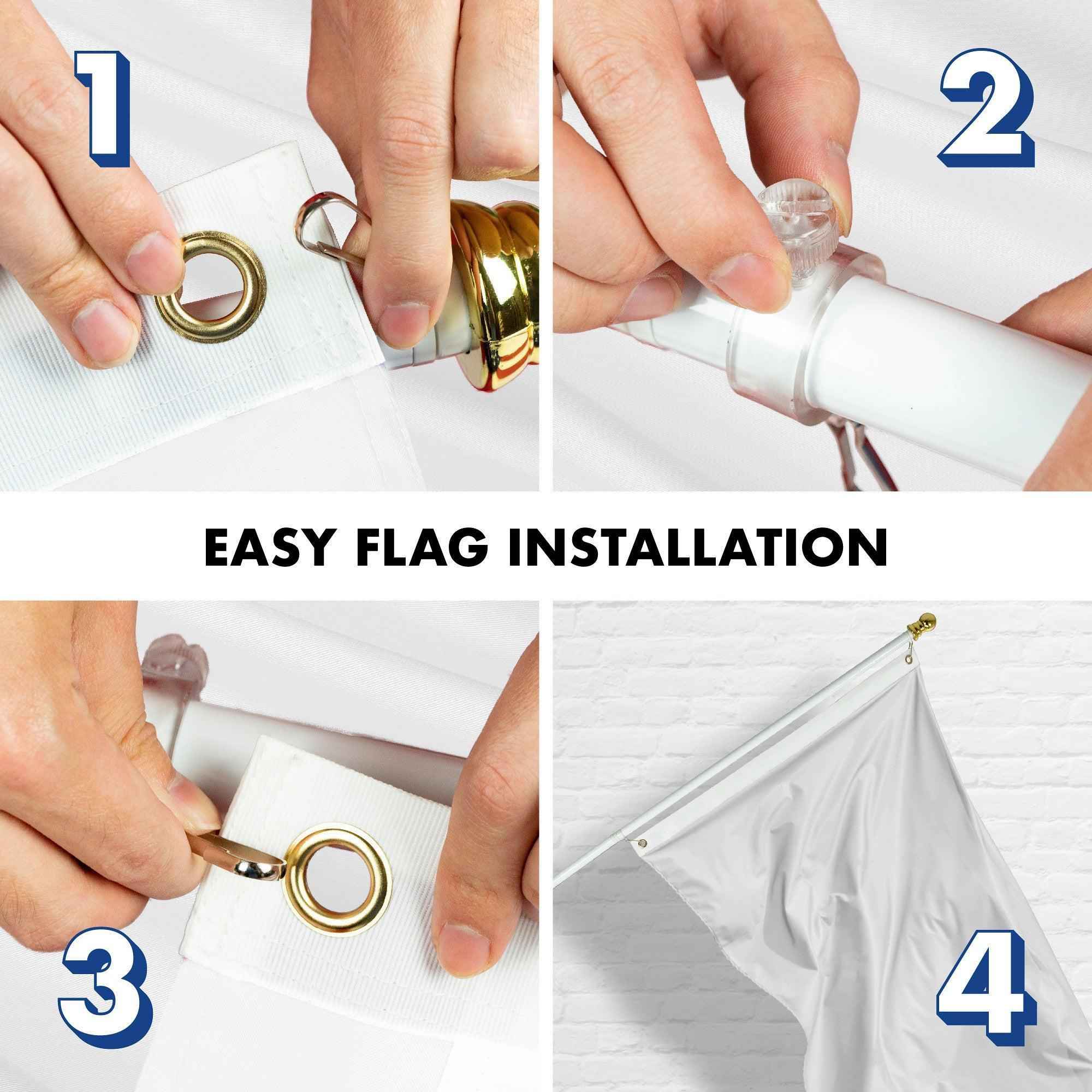 G128 Combo Pack: 5 Ft Tangle Free Aluminum Spinning Flagpole (White) & Solid White Color Flag 2.5x4 Ft, LiteWeave Pro Series Printed 150D Polyester | Pole with Flag Included