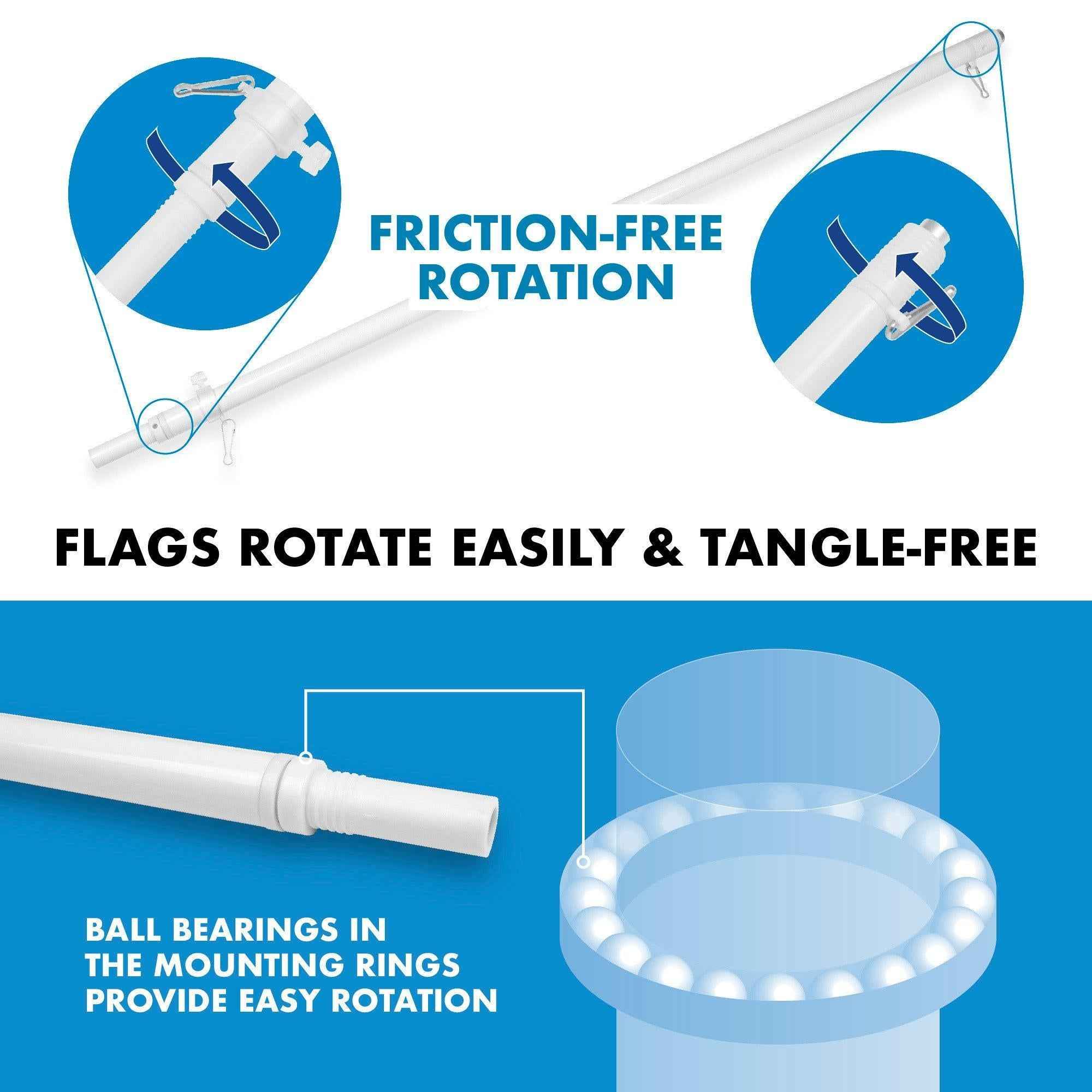 G128 Combo Pack: 5 Ft Tangle Free Aluminum Spinning Flagpole (White) & Solid White Color Flag 2.5x4 Ft, LiteWeave Pro Series Printed 150D Polyester | Pole with Flag Included