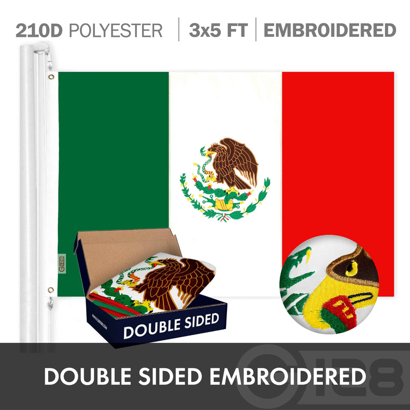 G128 Combo Pack: USA American Flag 3x5 Ft Embroidered Stars & Mexico Flag 3x5 Ft Embroidered Double Sided 3ply