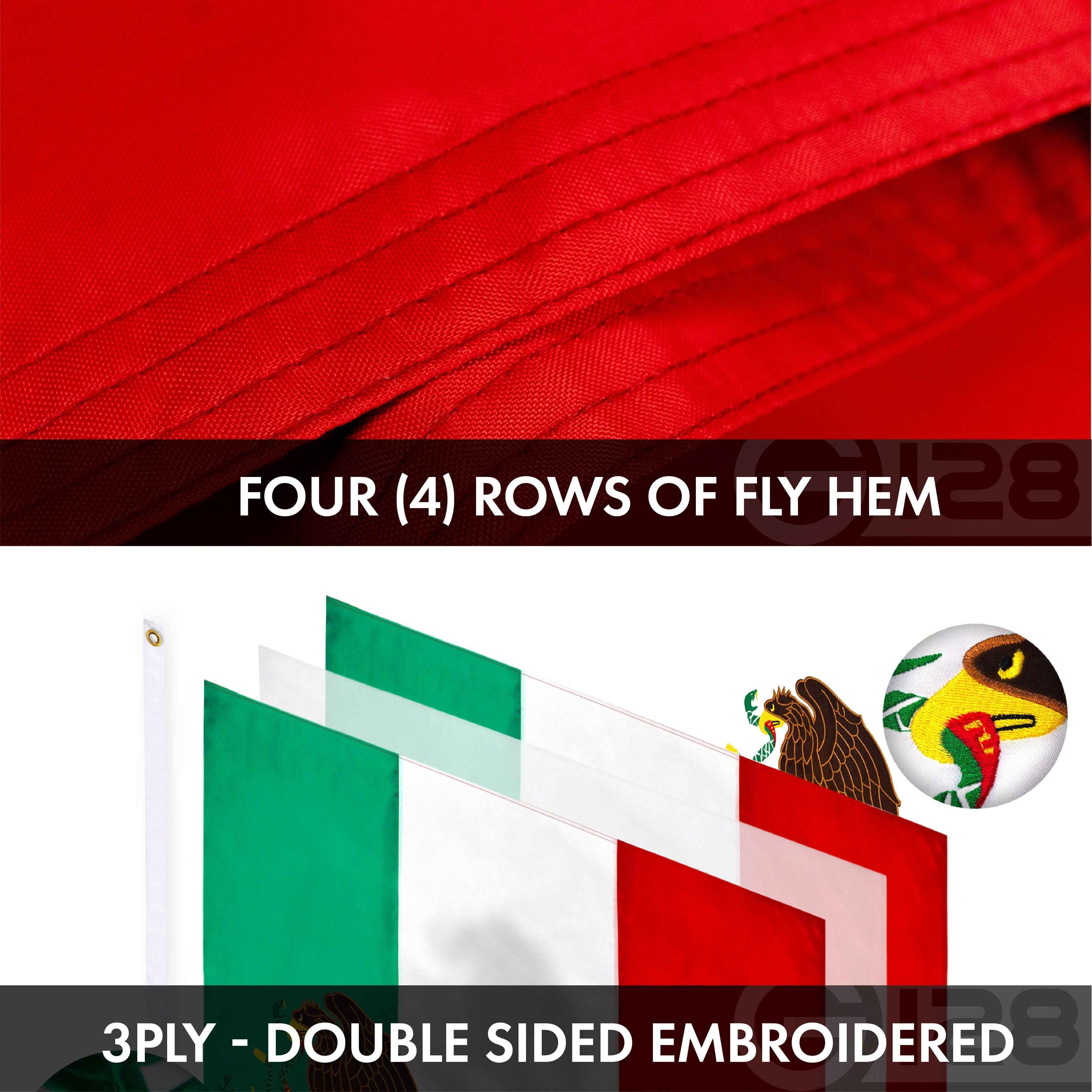 G128 Combo Pack: USA American Flag 3x5 Ft Embroidered Stars & Mexico Flag 3x5 Ft Embroidered Double Sided 3ply