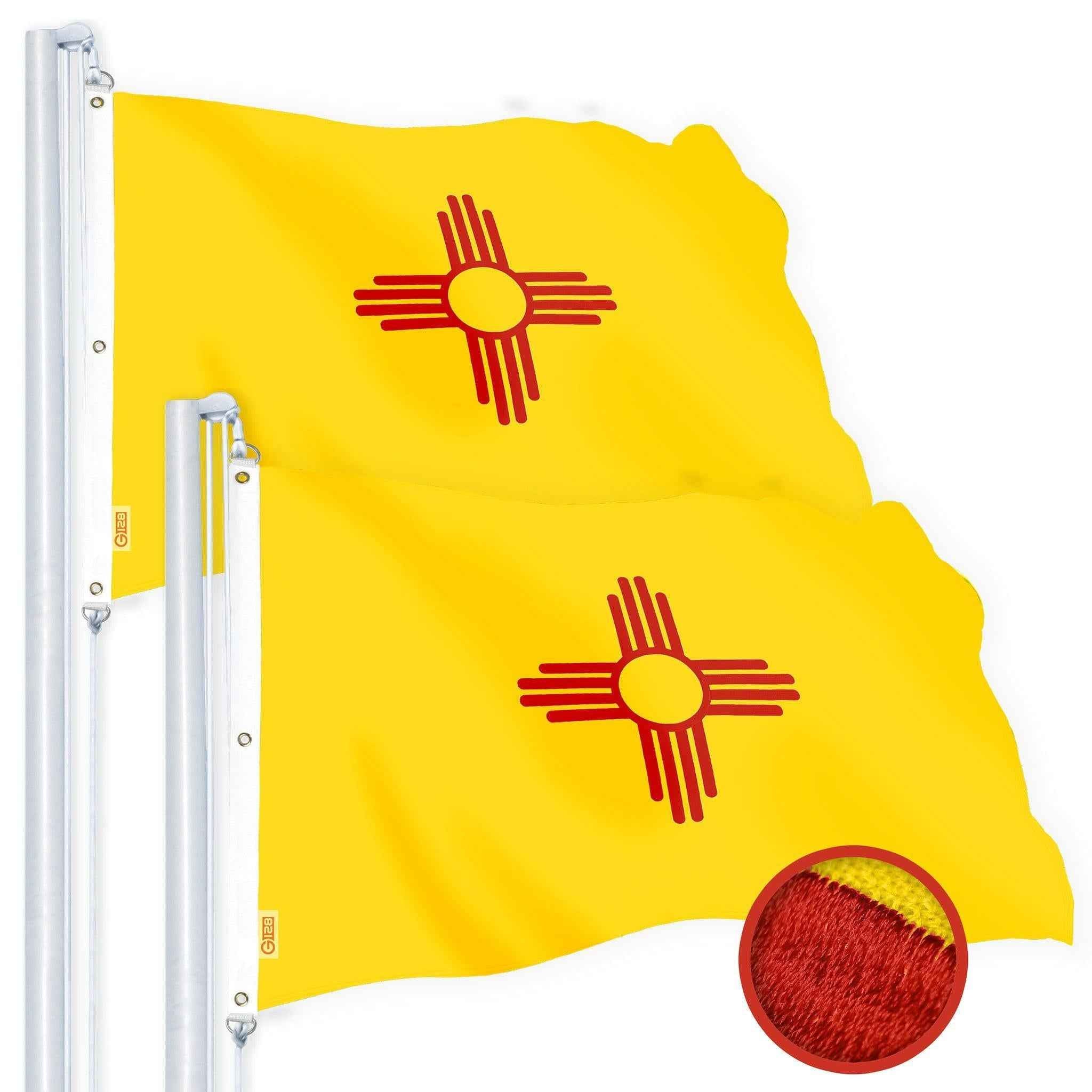 G128 2 Pack: New Mexico NM State Flag | 5x8 Ft | StormFlyer Series Embroidered 220GSM Spun Polyester | Embroidered Design, Indoor/Outdoor, Brass Grommets, Heavy Duty, All Weather