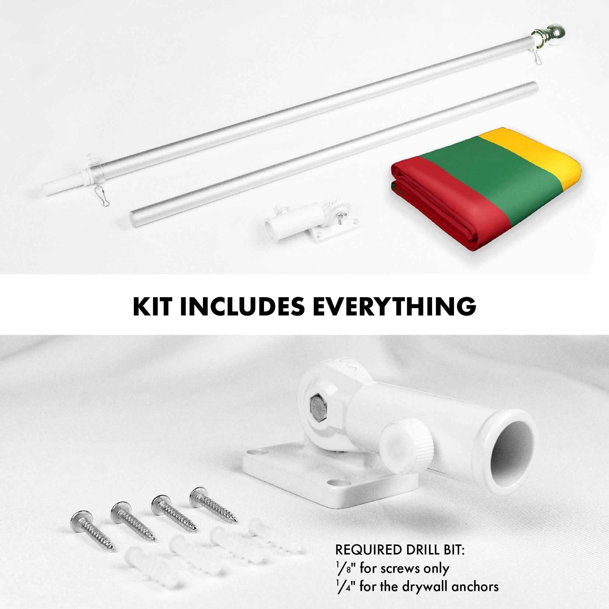 G128 Flag Pole 6FT Silver Tangle Free & Lithuania Lithuanian Flag 3x5 Ft Combo Printed 150D Polyester