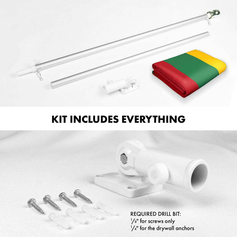 G128 Flag Pole 6FT Silver Tangle Free & Lithuania Lithuanian Flag 3x5 Ft Combo Printed 150D Polyester