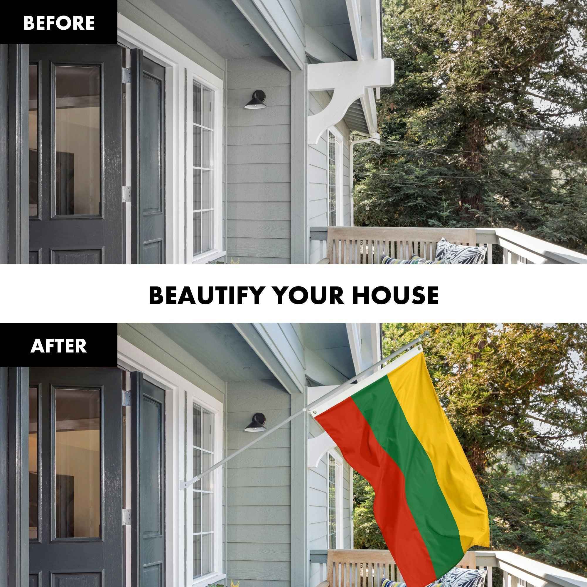 G128 Flag Pole 6FT Silver Tangle Free & Lithuania Lithuanian Flag 3x5 Ft Combo Printed 150D Polyester