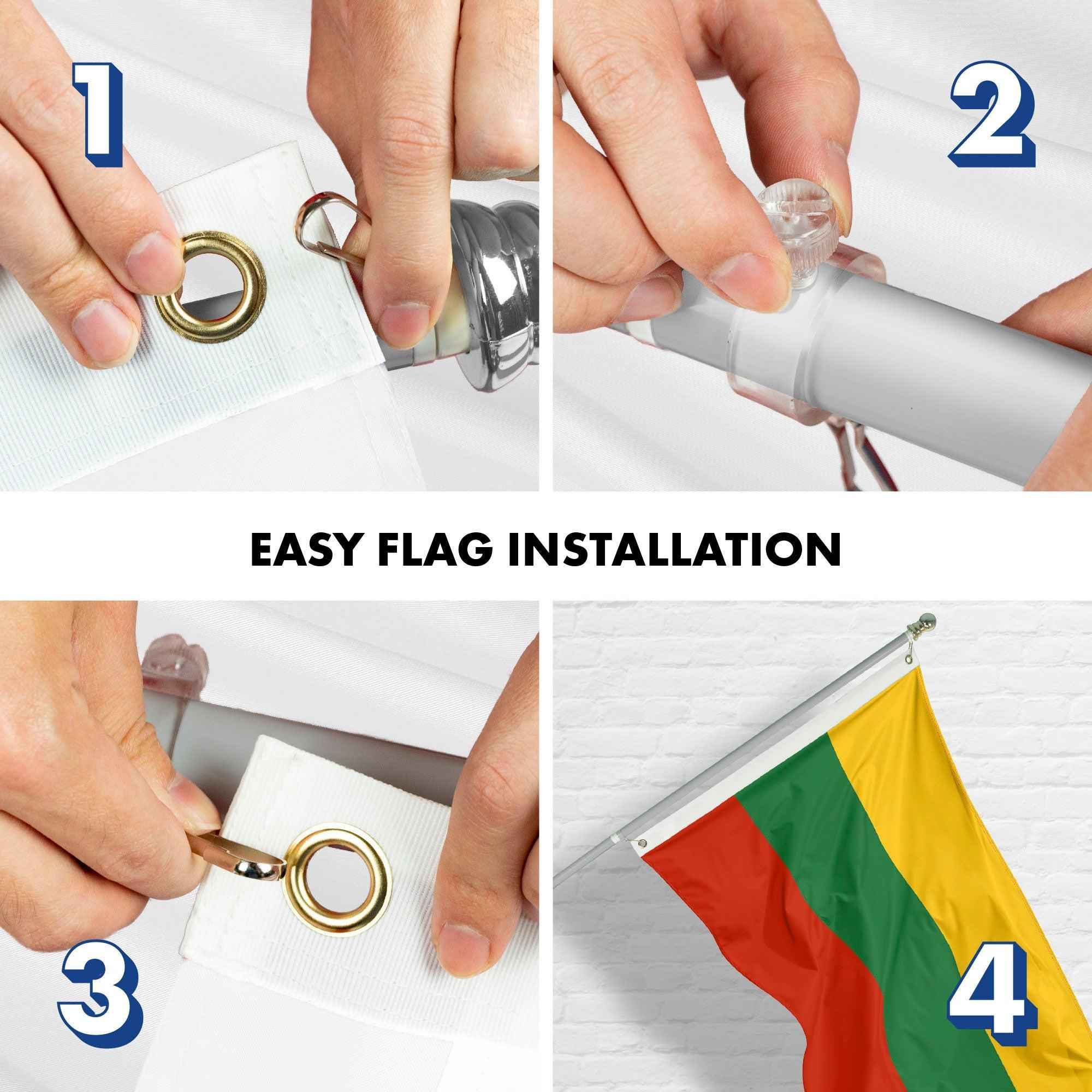 G128 Flag Pole 6FT Silver Tangle Free & Lithuania Lithuanian Flag 3x5 Ft Combo Printed 150D Polyester