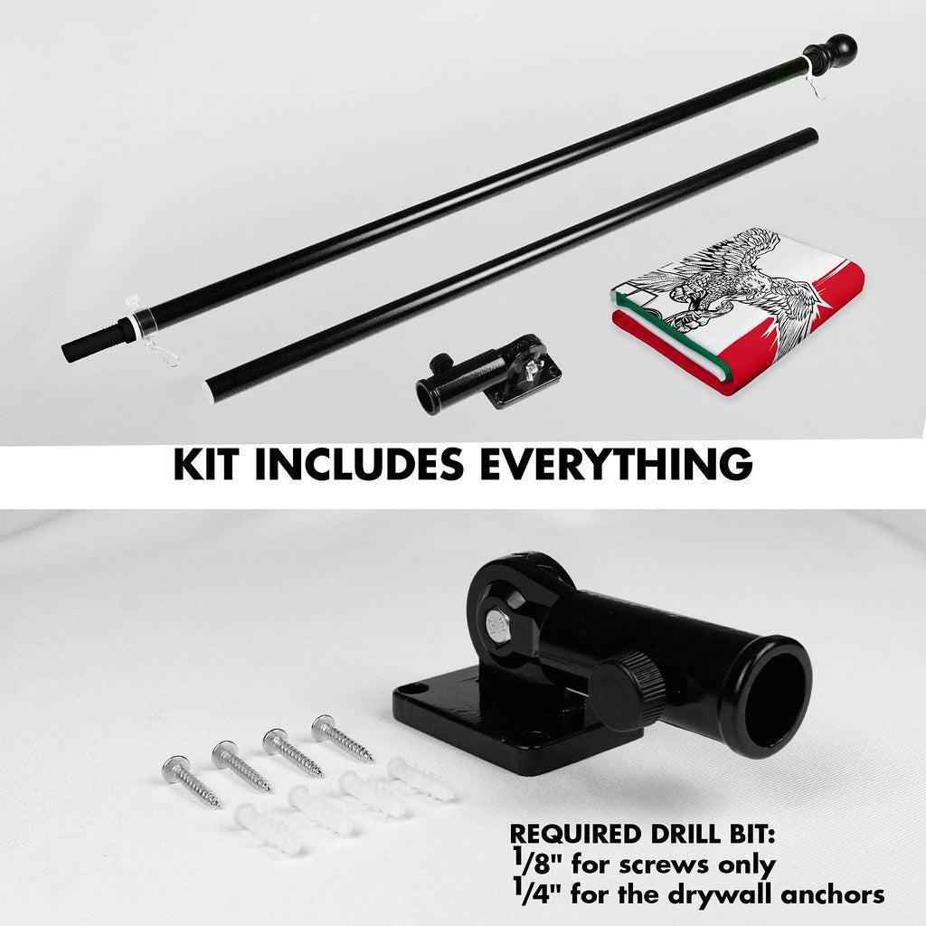 G128 Combo Pack: 6 Ft Tangle Free Spinning Flagpole (Black) & Mexico Viva Mexico Flag 3x5 Ft Printed 150D Polyester, Brass Grommets (Flag Included) Aluminum Flag Pole