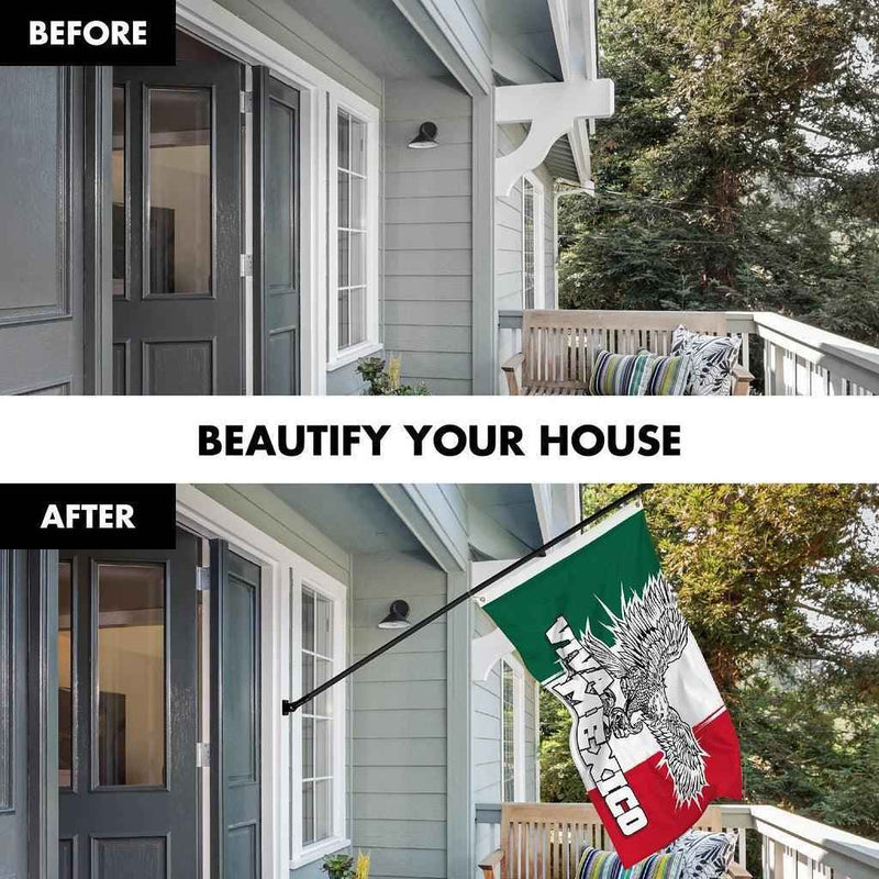 G128 Combo Pack: 6 Ft Tangle Free Spinning Flagpole (Black) & Mexico Viva Mexico Flag 3x5 Ft Printed 150D Polyester, Brass Grommets (Flag Included) Aluminum Flag Pole