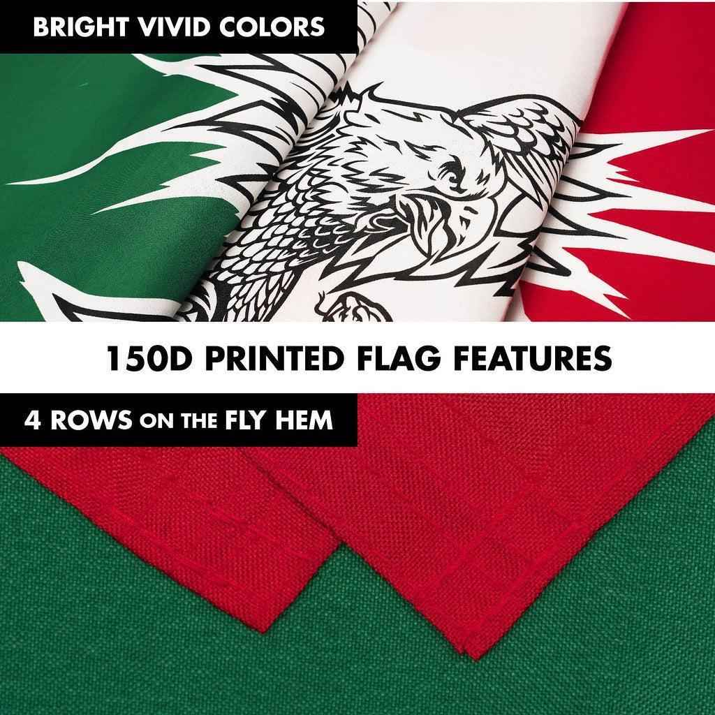 G128 Combo Pack: 6 Ft Tangle Free Spinning Flagpole (Black) & Mexico Viva Mexico Flag 3x5 Ft Printed 150D Polyester, Brass Grommets (Flag Included) Aluminum Flag Pole